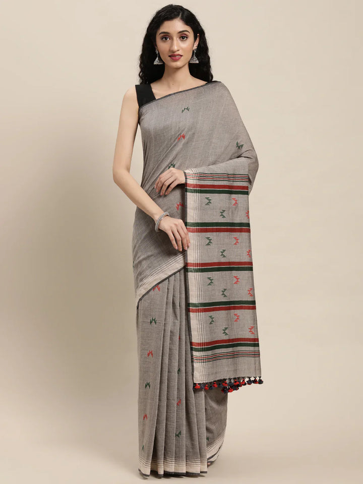 Gray Handloom Jamdani Cotton Saree