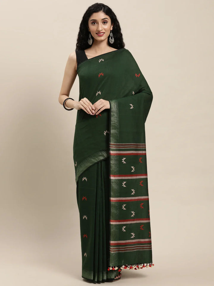 Green Handloom Jamdani Cotton Saree