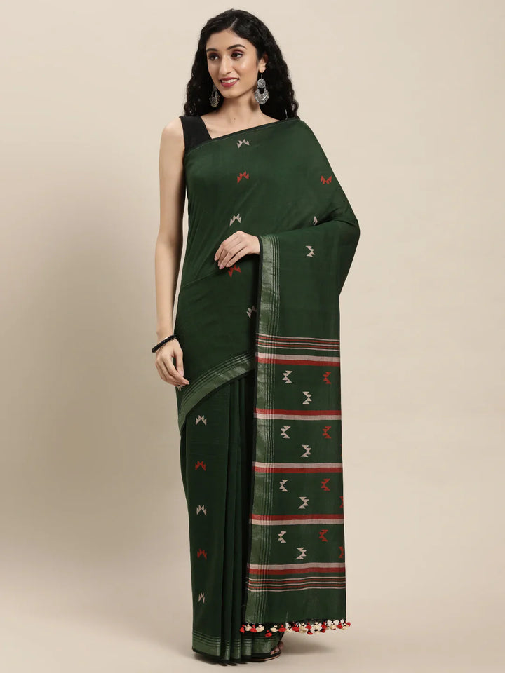 Green Handloom Jamdani Cotton Saree