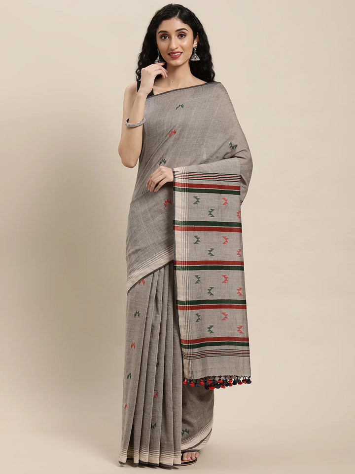 Gray Handloom Jamdani Cotton Saree