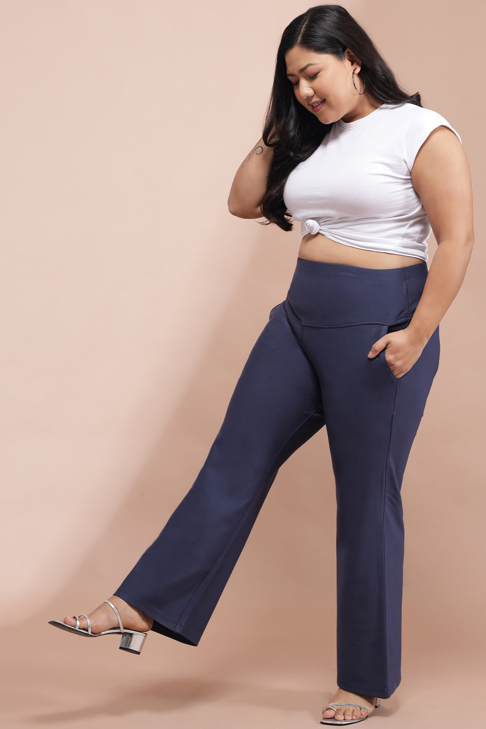 Plus Size Denim Blue Tummy Shaper Flare Pants Made to Order