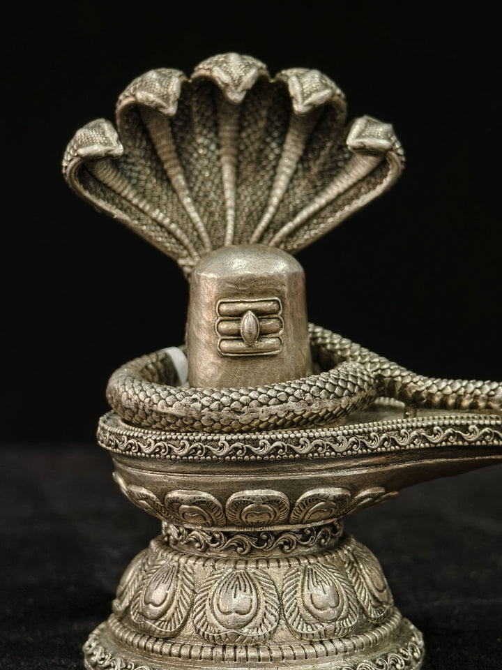 Pure 92.5 Silver Padaga Shivalingam 3D Idol 3.2"