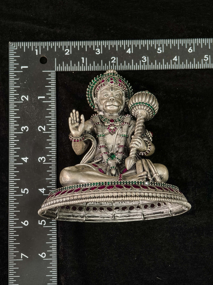 Pure 92.5 Silver "Lord Hanuman" 3D Idol with Gemstone Embellishments