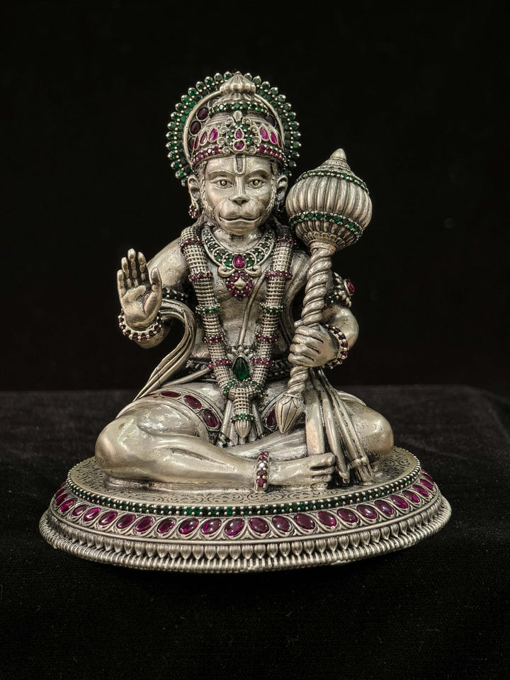 Pure 92.5 Silver "Lord Hanuman" 3D Idol with Gemstone Embellishments