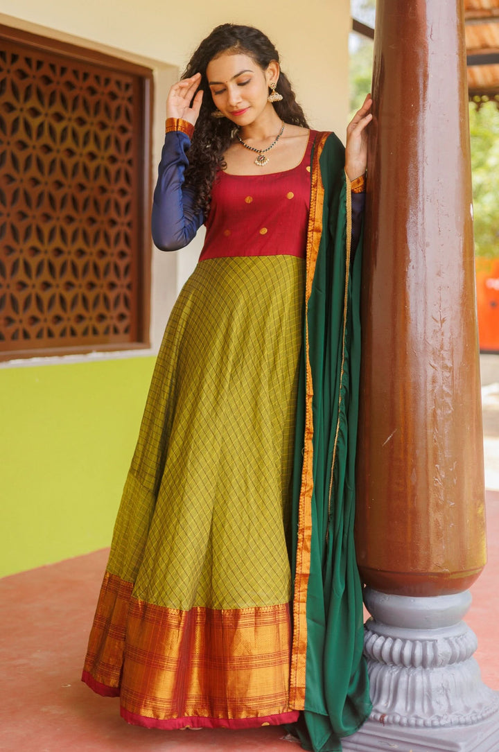 Inbha Green with Red Dress | Shobitam Custom Gowns | Made To Order