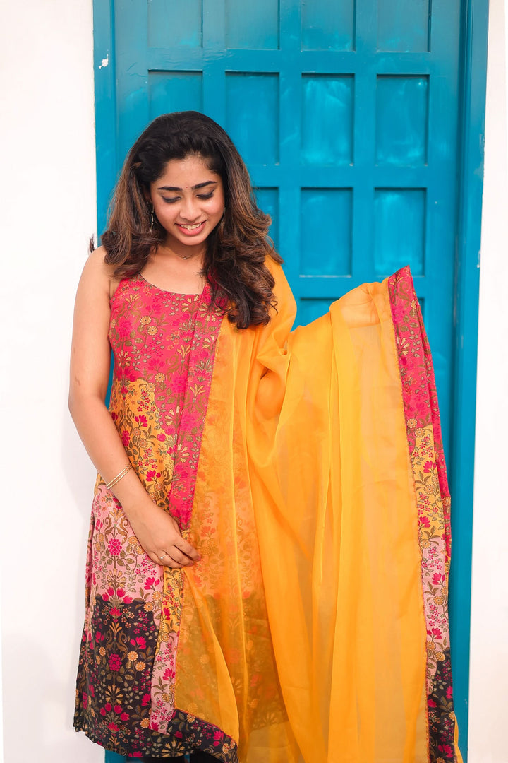 Alisha Multicolor Spaghetti strap (Sleeve Length Customizable) Kurti and Dupatta Set | Made To Order