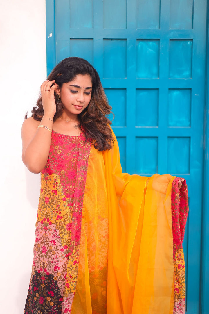 Alisha Multicolor Spaghetti strap (Sleeve Length Customizable) Kurti and Dupatta Set | Made To Order