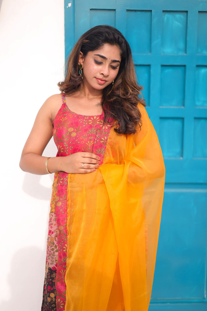 Alisha Multicolor Spaghetti strap (Sleeve Length Customizable) Kurti and Dupatta Set | Made To Order