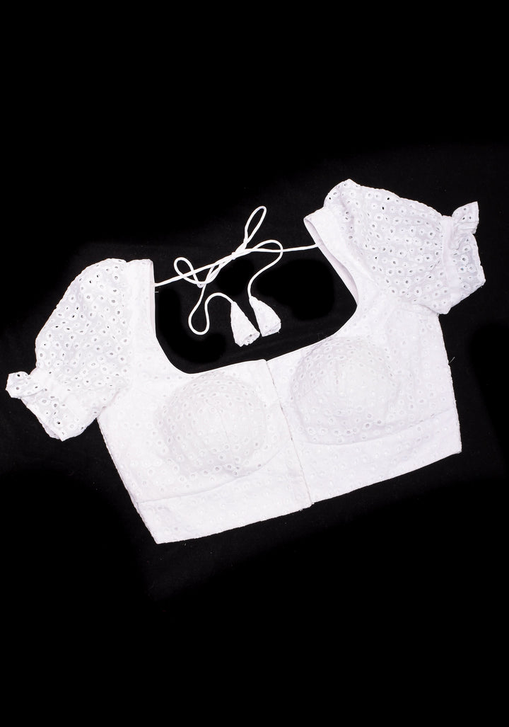 Ivory Hakoba Eyelet Cotton Blouse with Puff sleeves, Made to Order