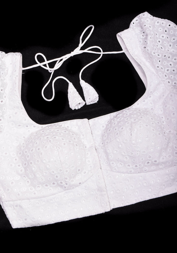 Ivory Hakoba Eyelet Cotton Blouse with Puff sleeves, Made to Order