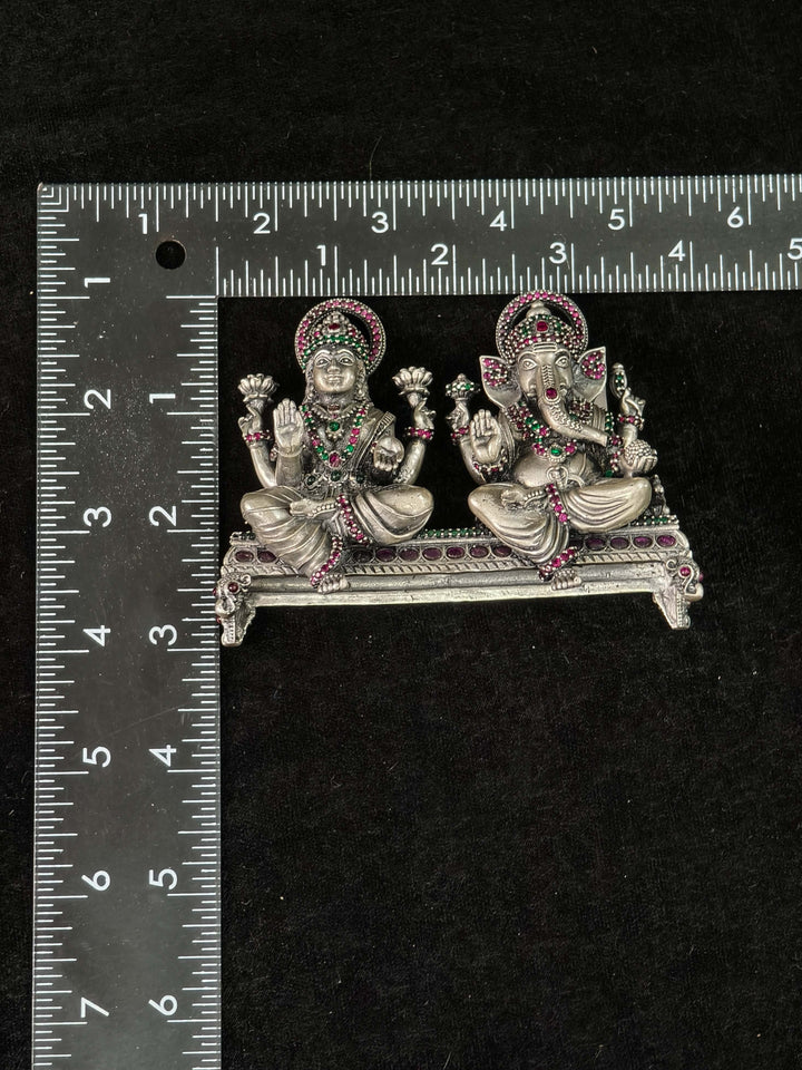 Pure 92.5 Silver "Lakshmi and Ganesha" 3D Idol Set with Gemstones, 235 Grams