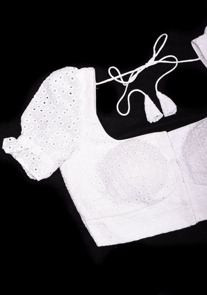 Ivory Hakoba Eyelet Cotton Blouse with Puff sleeves, Made to Order