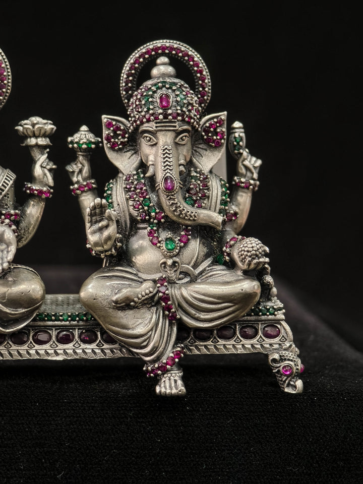 Pure 92.5 Silver "Lakshmi and Ganesha" 3D Idol Set with Gemstones, 235 Grams