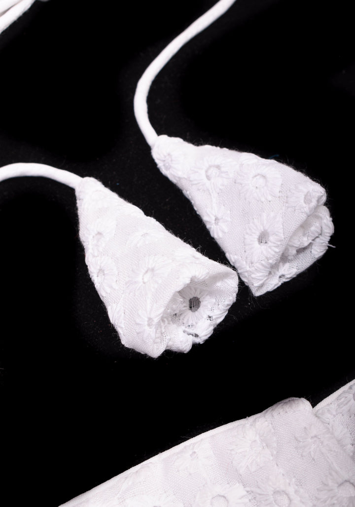 Ivory Hakoba Eyelet Cotton Blouse with Puff sleeves, Made to Order