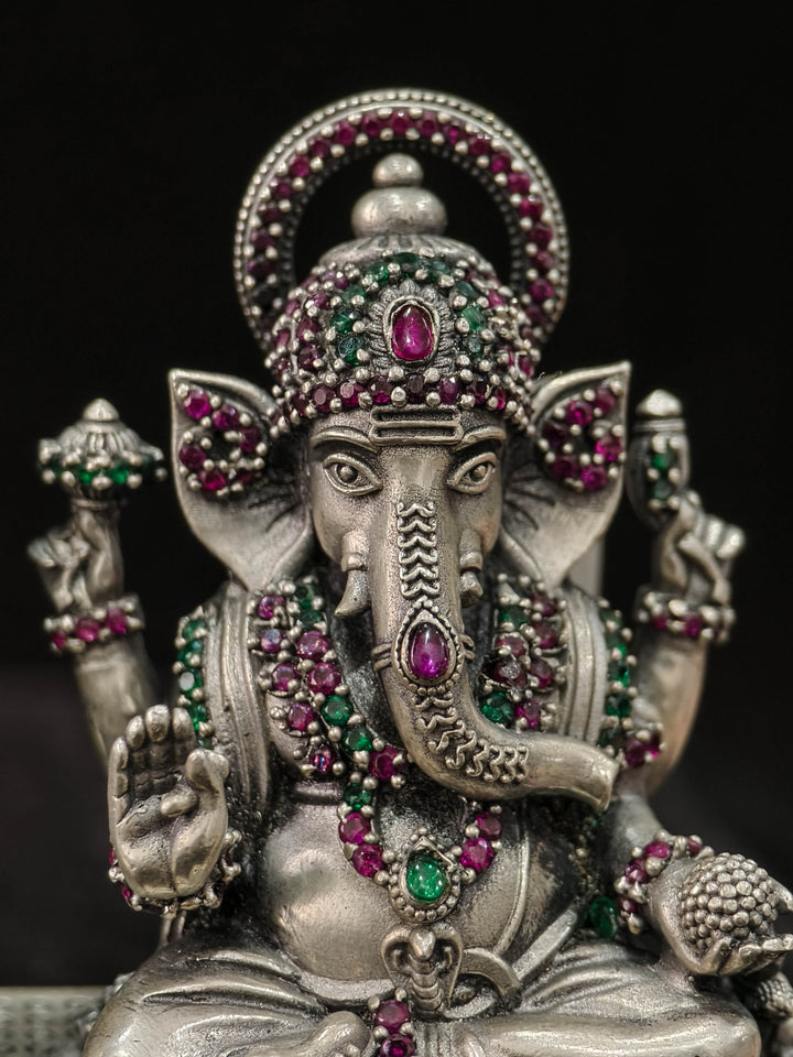 Pure 92.5 Silver "Lakshmi and Ganesha" 3D Idol Set with Gemstones, 235 Grams
