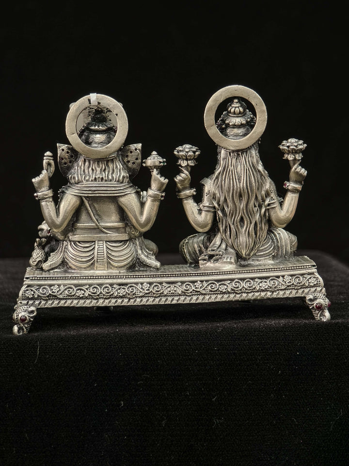 Pure 92.5 Silver "Lakshmi and Ganesha" 3D Idol Set with Gemstones, 235 Grams