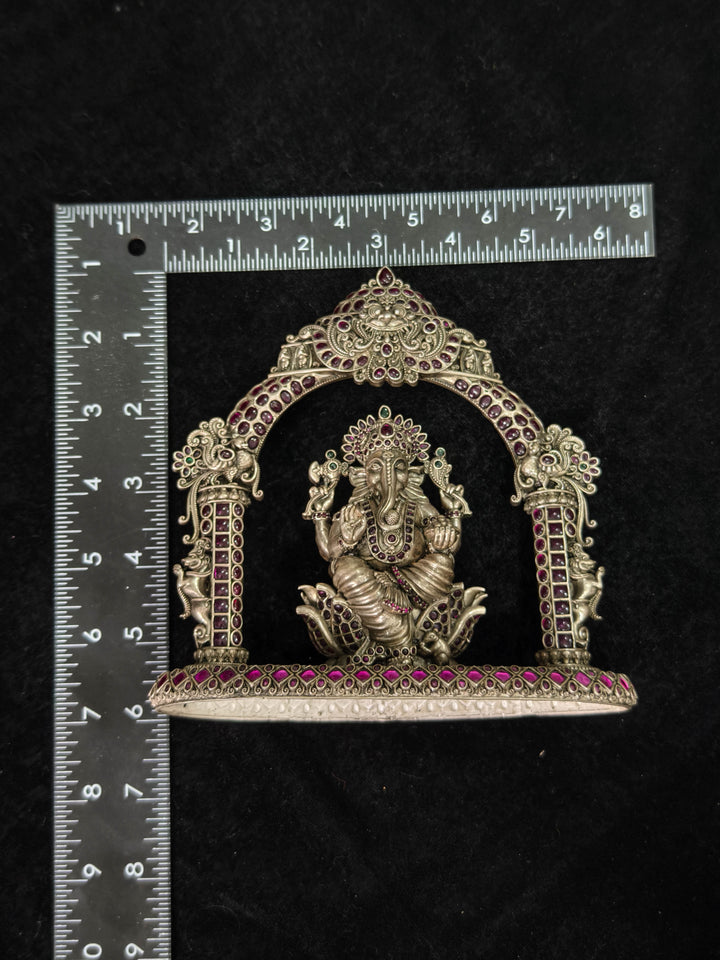 Pure 92.5 Silver "Lord Ganesha" 2D Idol with Gemstone prabhavali