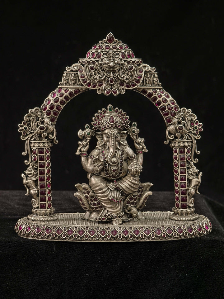 Pure 92.5 Silver "Lord Ganesha" 2D Idol with Gemstone prabhavali