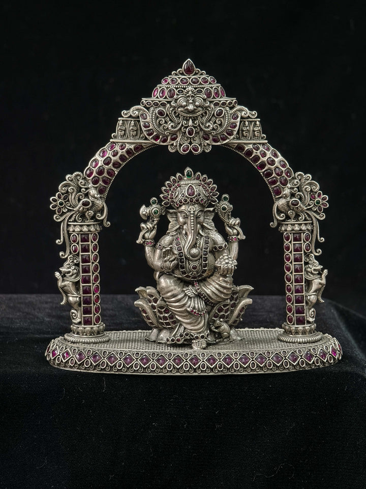 Pure 92.5 Silver "Lord Ganesha" 2D Idol with Gemstone prabhavali