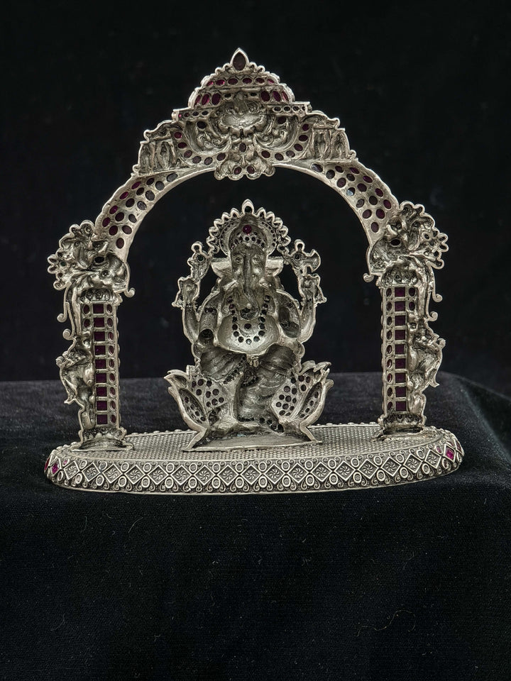 Pure 92.5 Silver "Lord Ganesha" 2D Idol with Gemstone prabhavali
