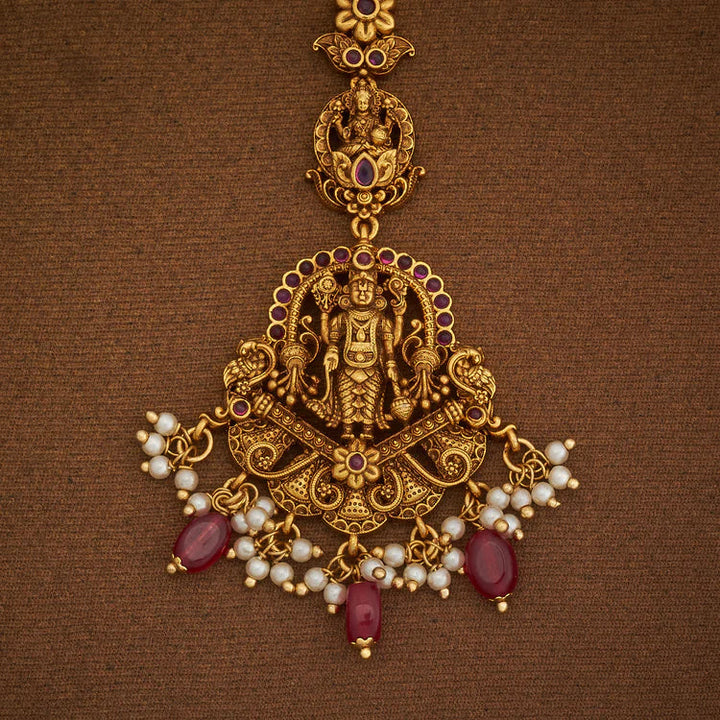 Shree Balaji Antique Tikka with Rupy Dangling Beads and Pearls