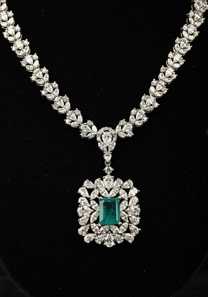 92.5 Pure Silver Necklace and Earrings Set Studded With Cubic Zirconia.