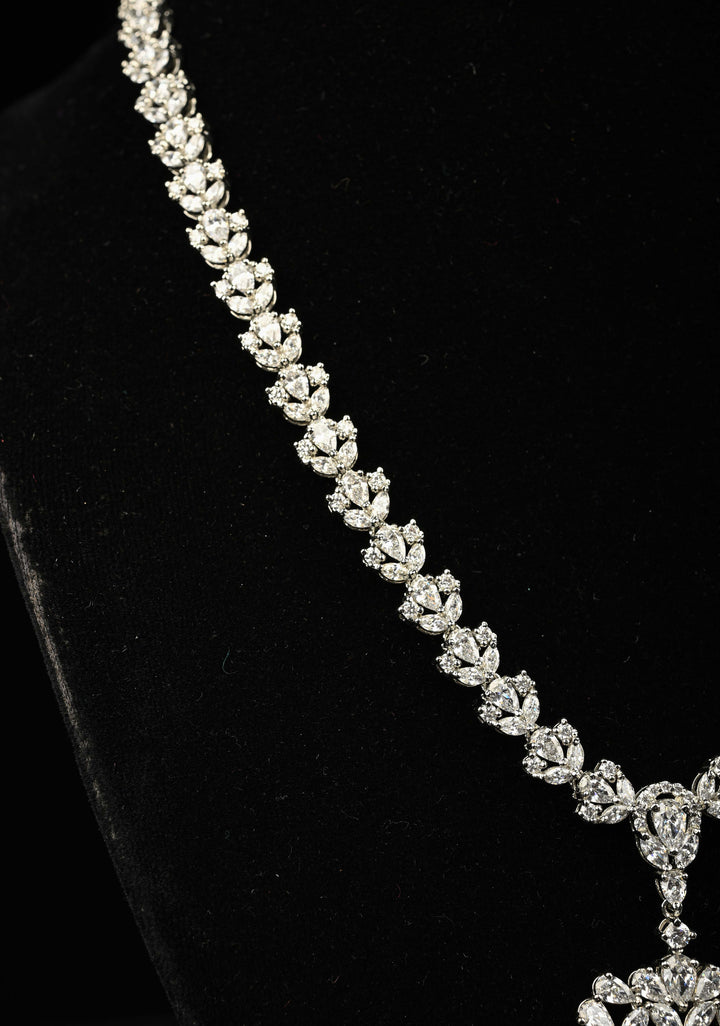 92.5 Pure Silver Necklace and Earrings Set Studded With Cubic Zirconia.