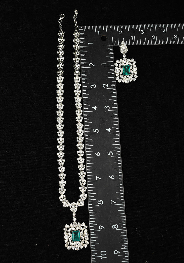 92.5 Pure Silver Necklace and Earrings Set Studded With Cubic Zirconia.