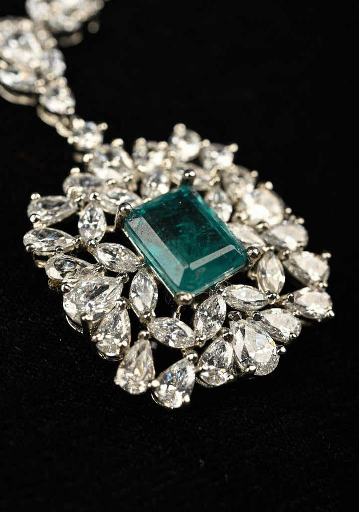 92.5 Pure Silver Necklace and Earrings Set Studded With Cubic Zirconia.