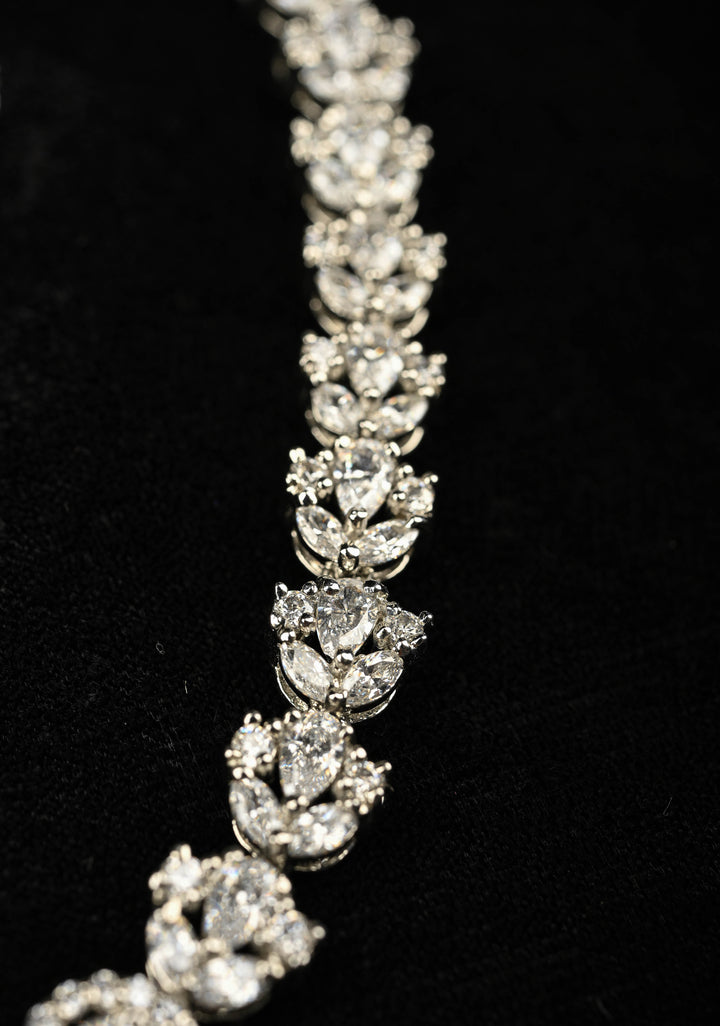 92.5 Pure Silver Necklace and Earrings Set Studded With Cubic Zirconia.