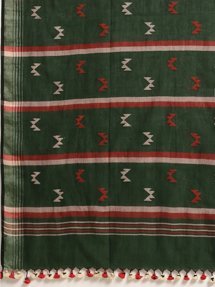 Green Handloom Jamdani Cotton Saree