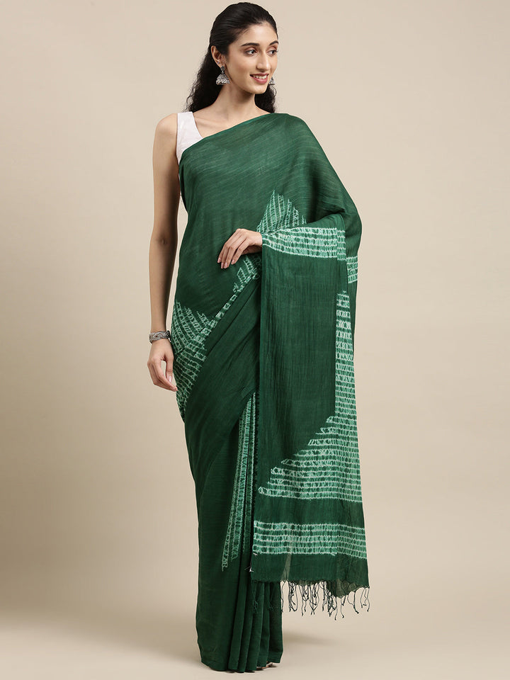 Green Cotton Handloom Woven Shibori saree