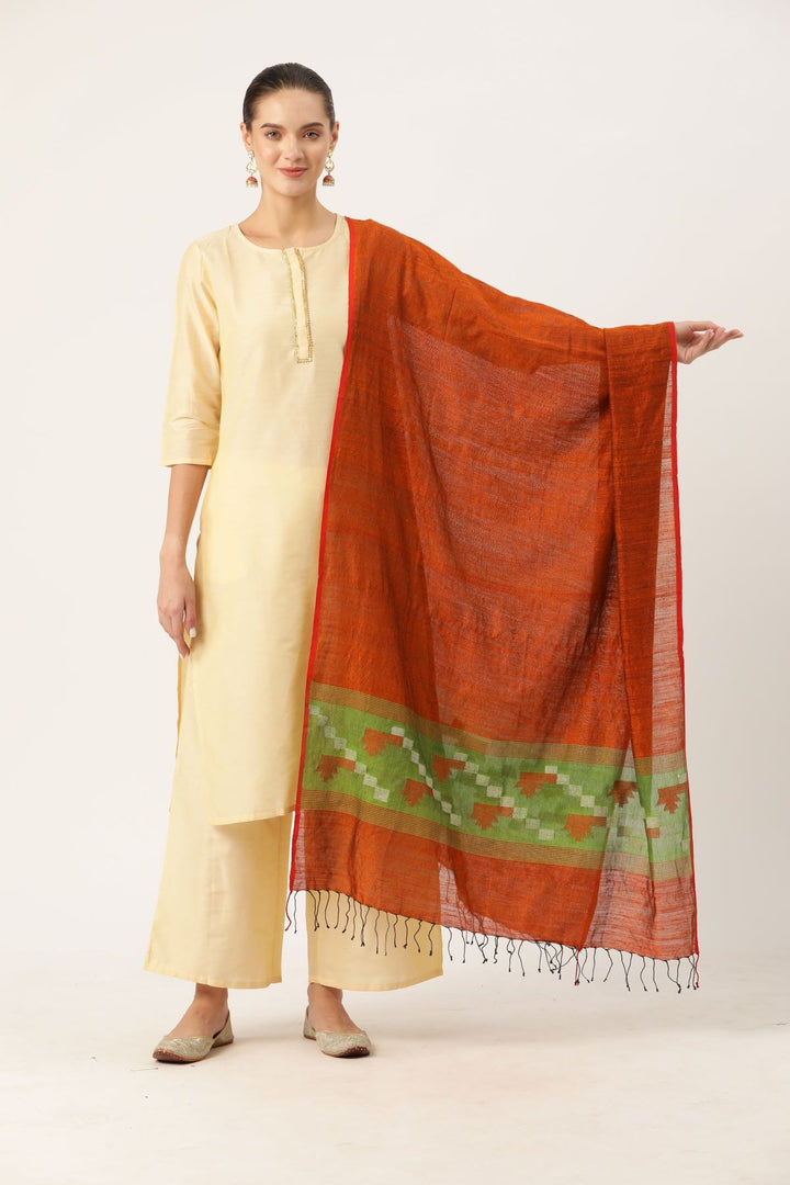 Bengal Jamdani pure handloom Silk & cotton dupatta with tassels