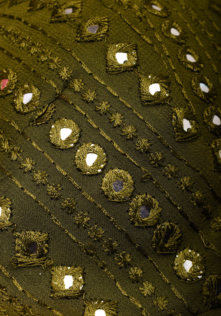 Henna Green chinon raglan three quarter sleeve foil mirror work blouse,  Made to Order