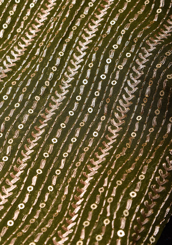 Henna Green chinon raglan three quarter sleeve foil mirror work blouse,  Made to Order