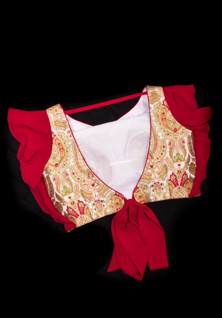 Banarasi Multicolor Brocade Blouse with side frills in Georgette