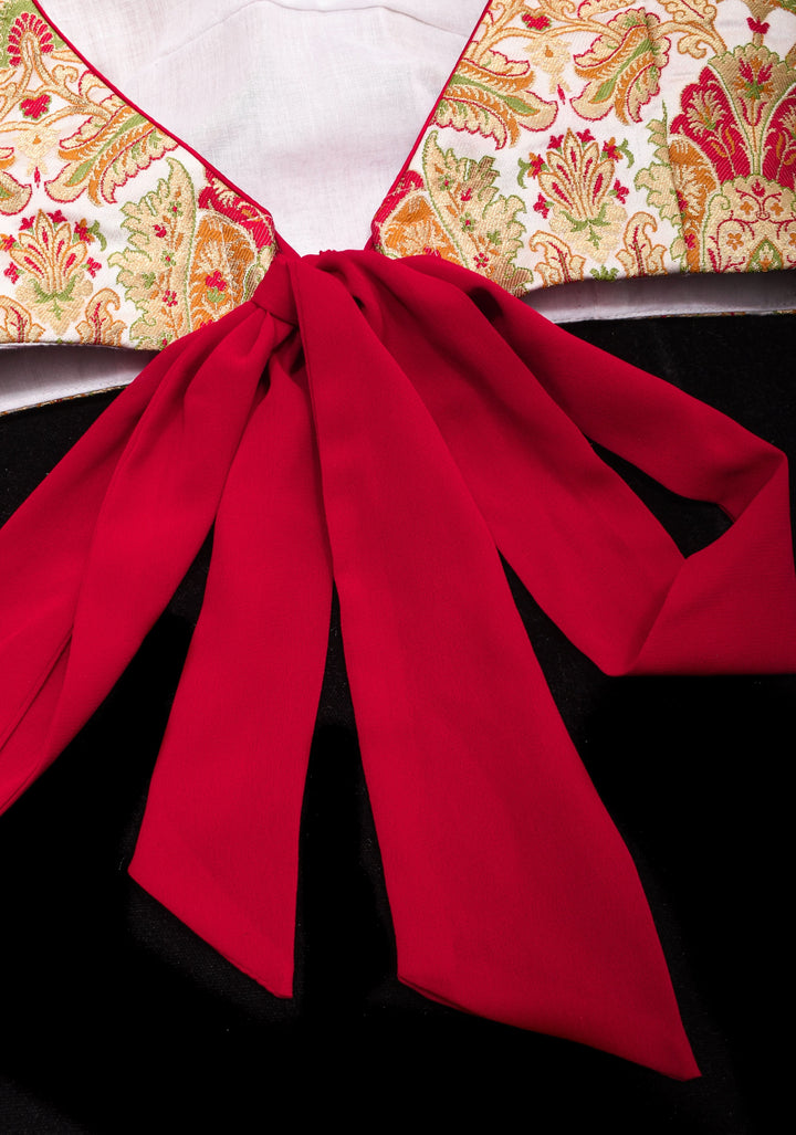 Banarasi Multicolor Brocade Blouse with side frills in Georgette