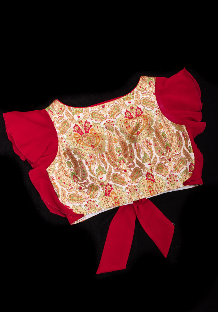 Banarasi Multicolor Brocade Blouse with side frills in Georgette