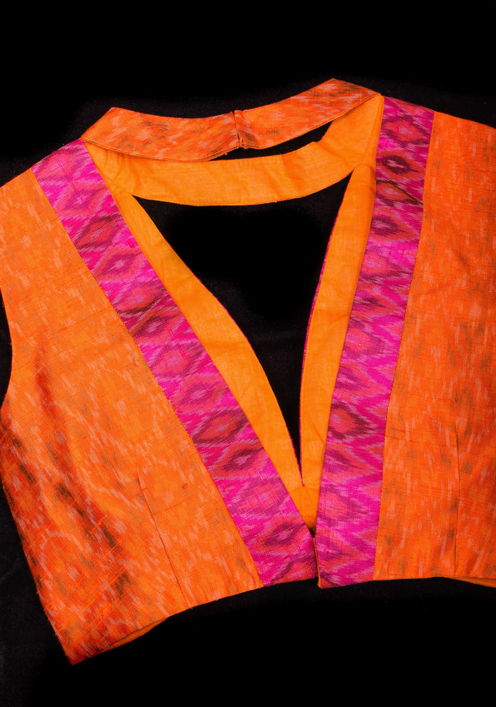 Orange Margarita Pure Raw Silk Ikkat cocktail blouse