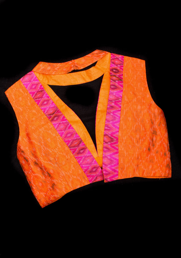 Orange Margarita Pure Raw Silk Ikkat cocktail blouse