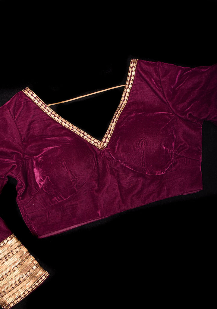 Burgundy Velvet Blouse with 3/4 sleeves and Matt Antique Sequins detailing