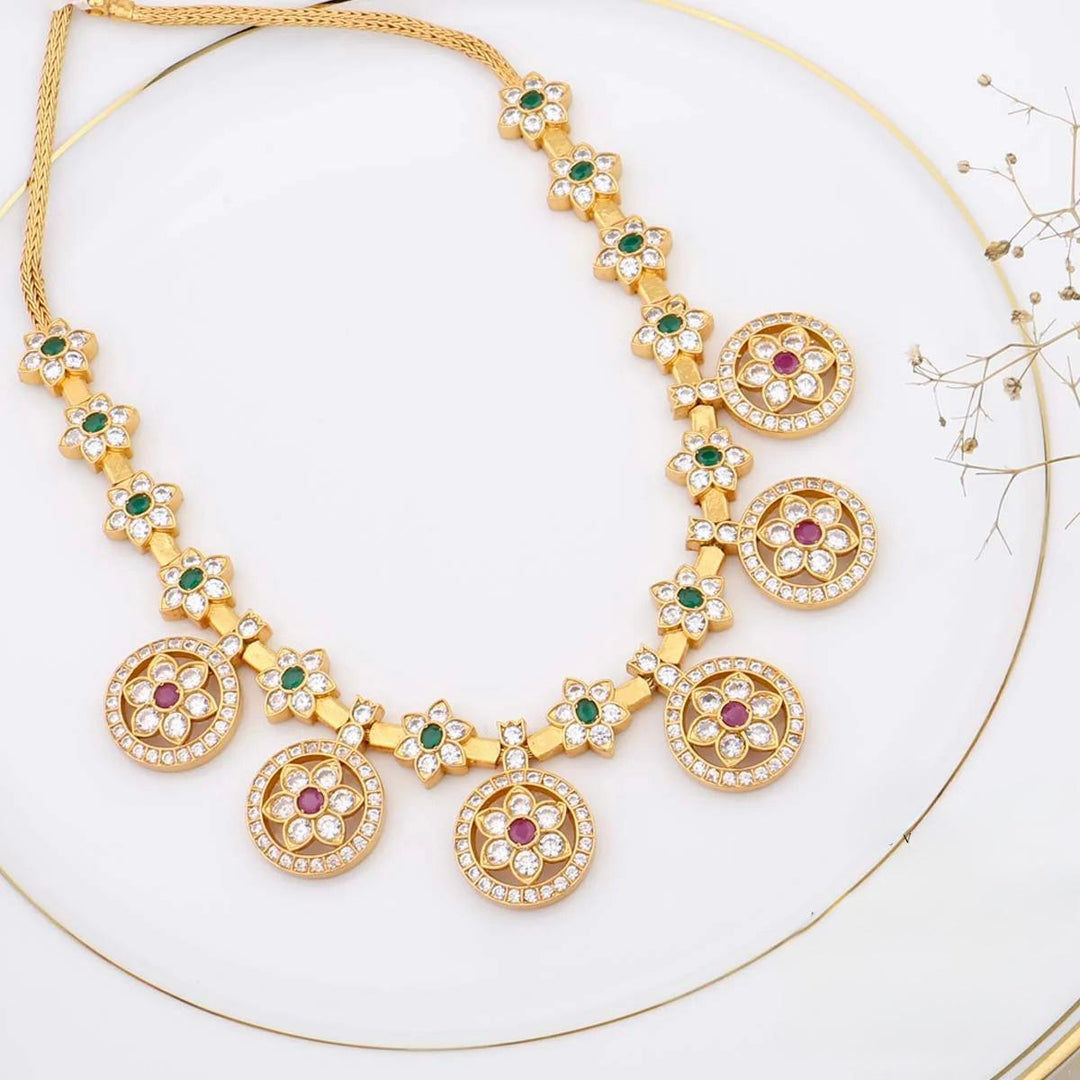 92.5 Silver, 24 kt gold-plated stylish Necklace studded with semi-precious stones