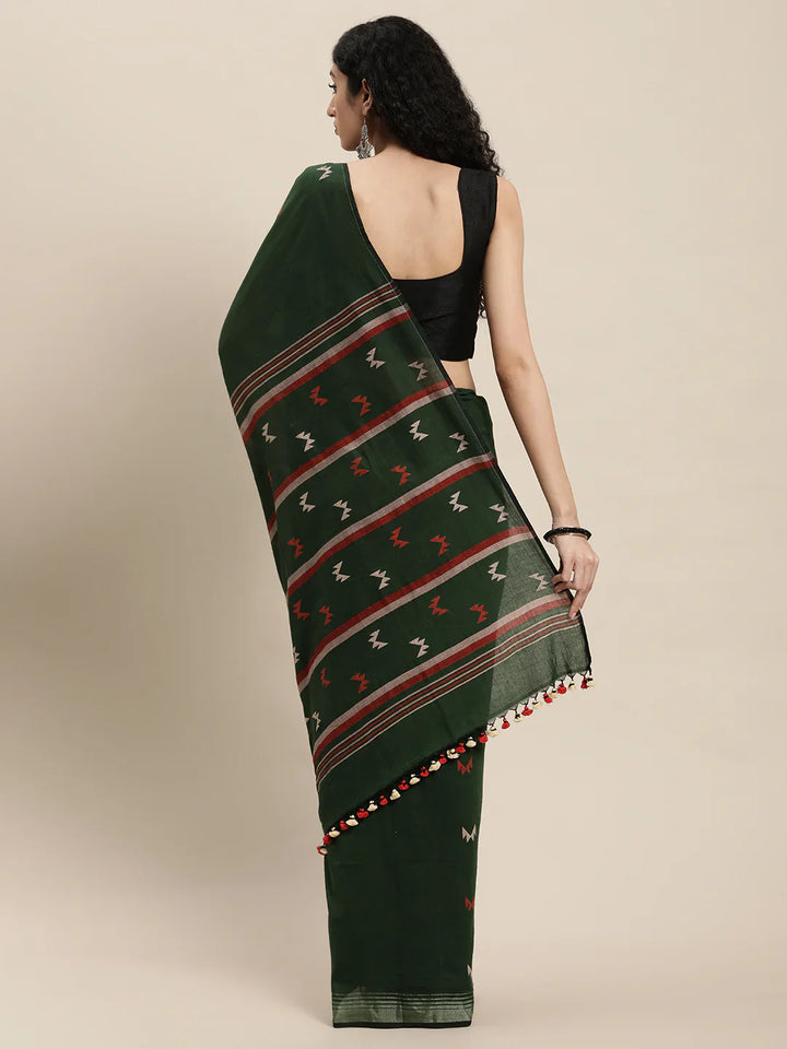 Green Handloom Jamdani Cotton Saree