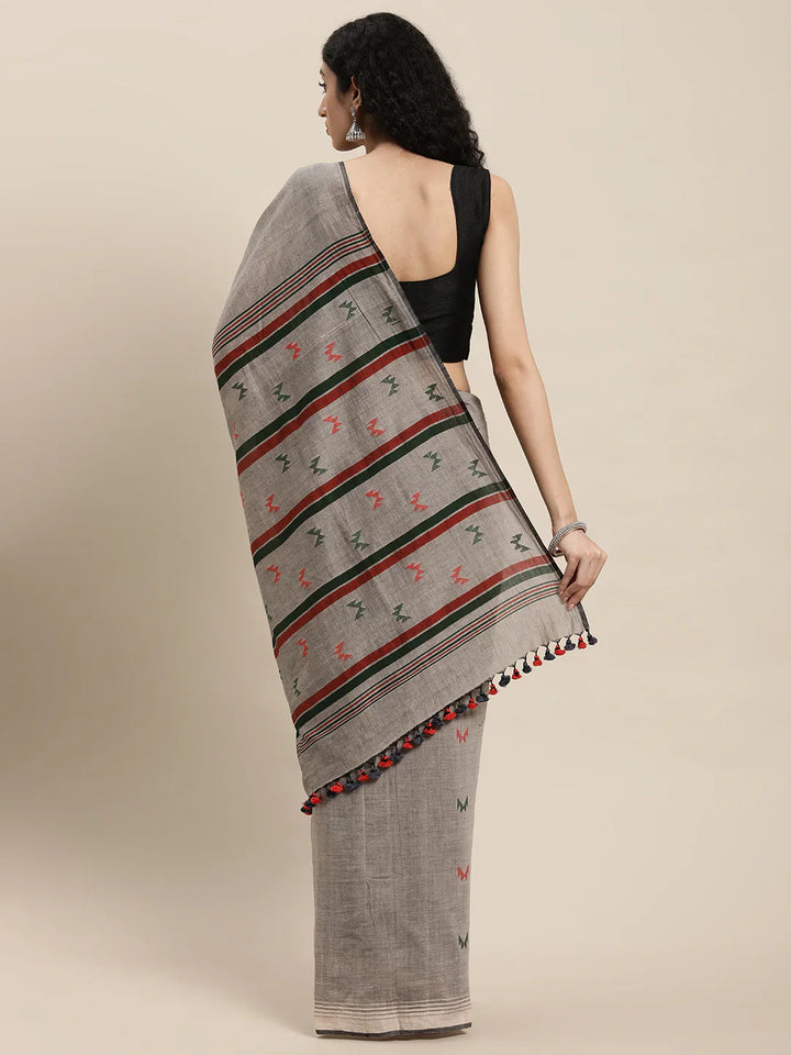 Gray Handloom Jamdani Cotton Saree