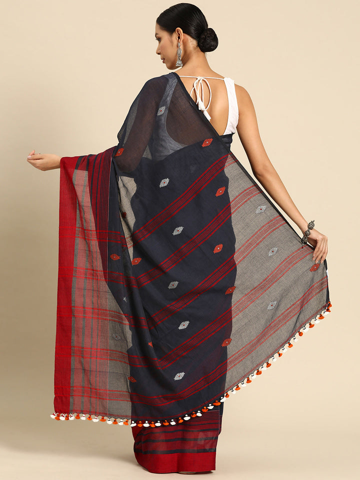 Navy Cotton Handloom Assamese Saree No Blouse Piece