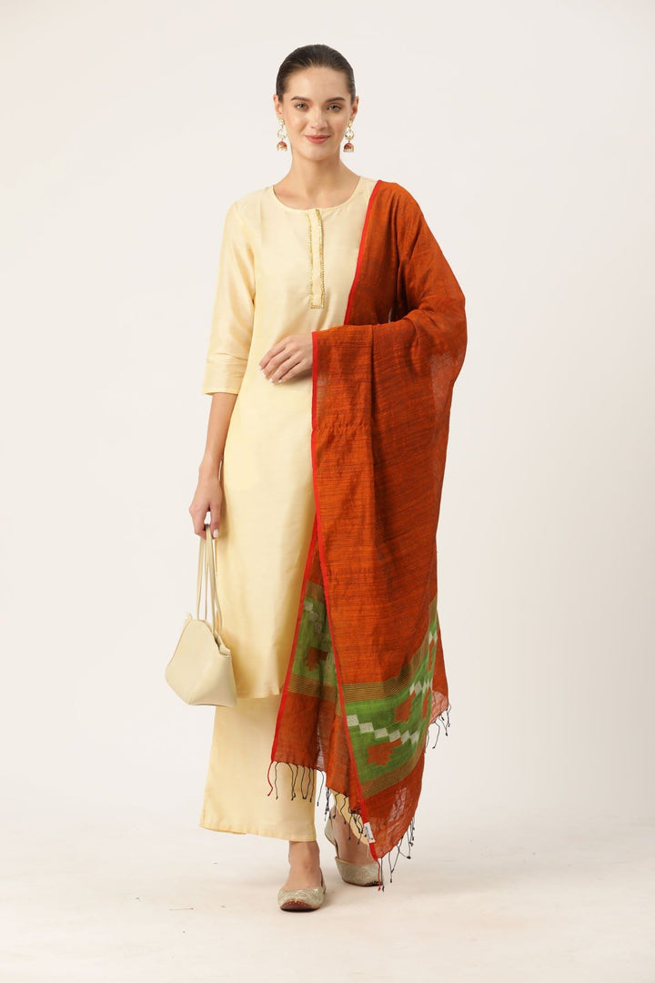 Bengal Jamdani pure handloom Silk & cotton dupatta with tassels