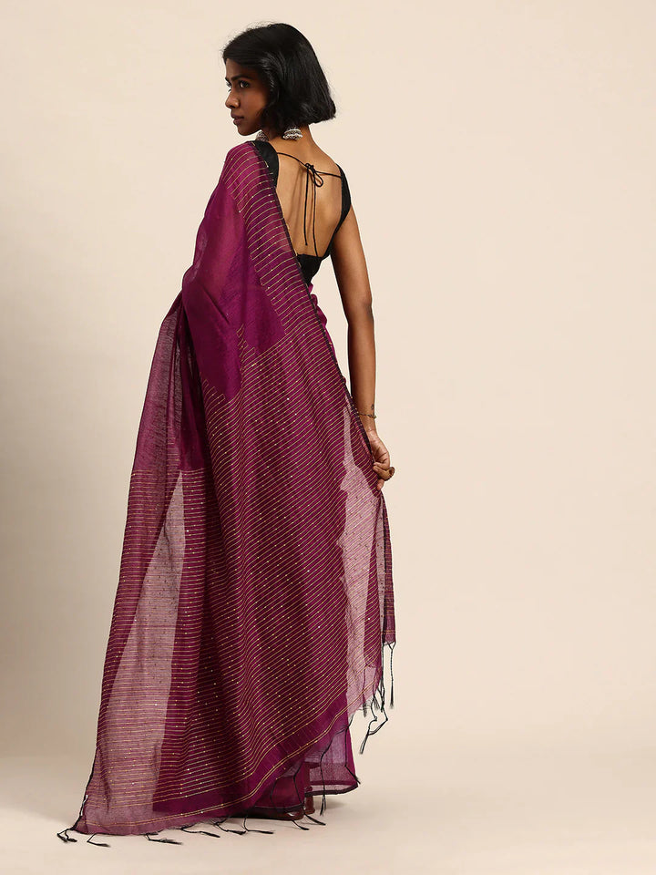 Purple Silk Cotton Sequins Saree with Blouse Piece