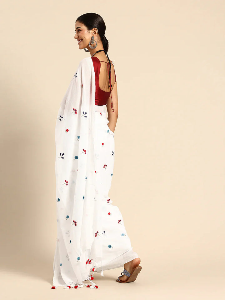 White Floral Cotton Saree