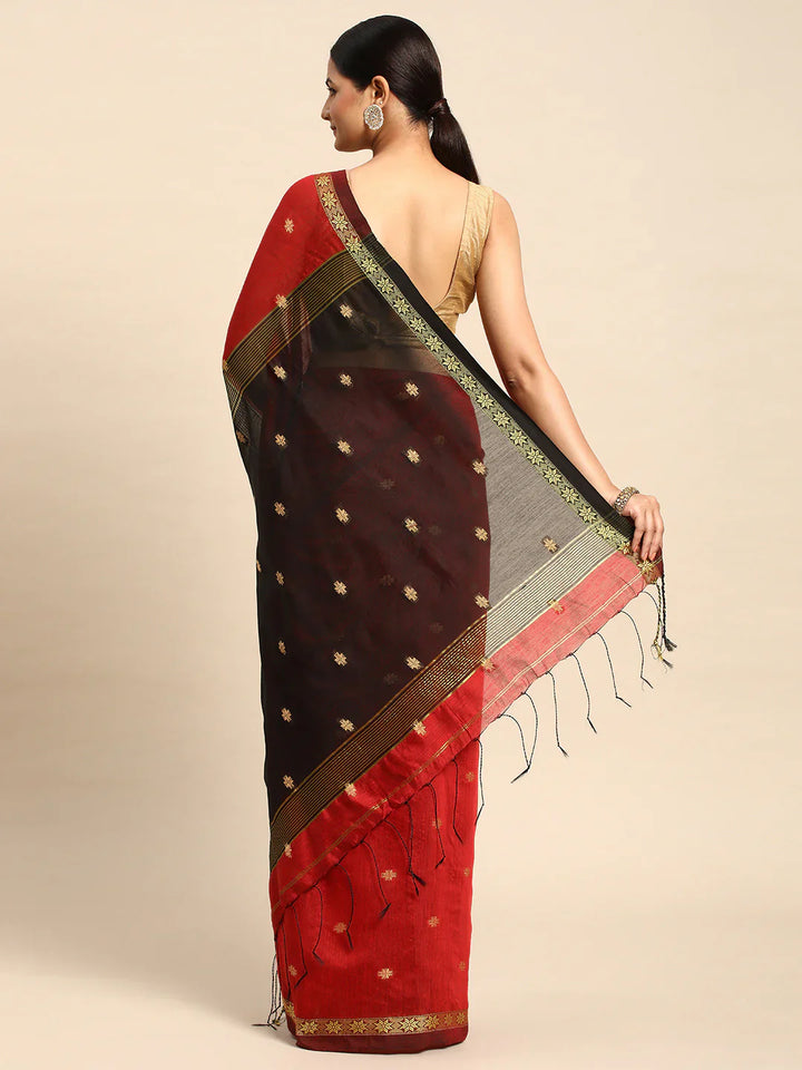 Red Zari Buti Silk Cotton Saree with blouse piece