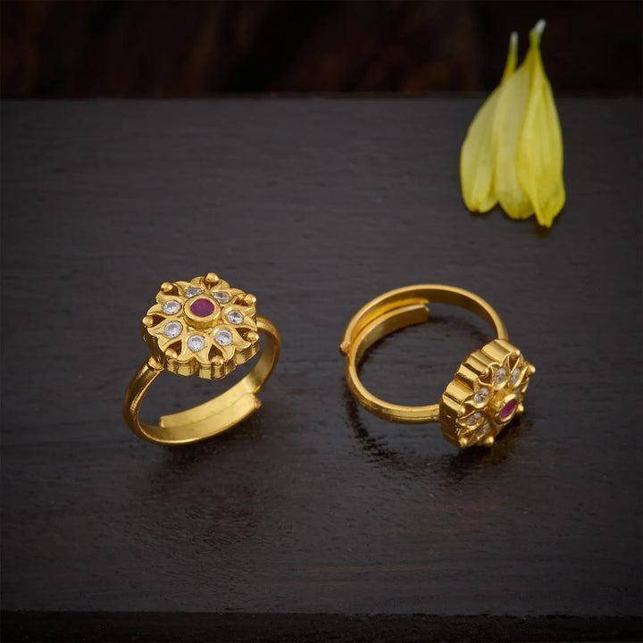Pure 92.5 Silver, Gold Plated Florva Toe Ring